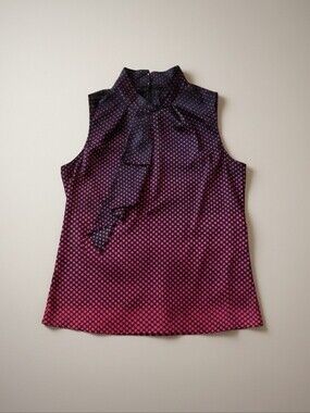 7th Avenue NY&C Polka‑Dot Keyhole Blouse Satin Shine Black to Red Ombre